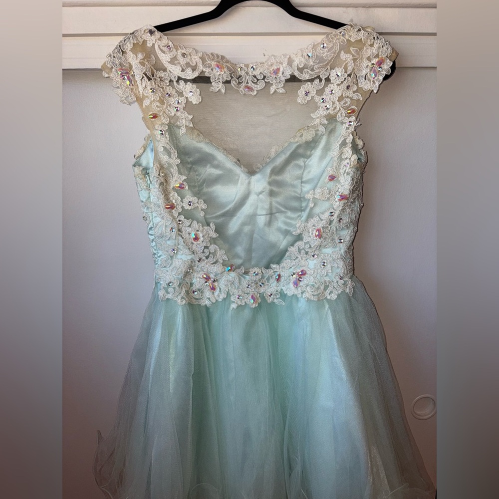 Light Blue Frilly Open-Back Mini Dress - Picture 3 of 5